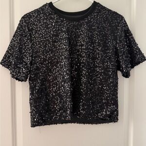 SHEIN Black Sequin Crop Top